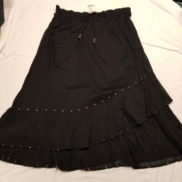 NWT 100% Cotton Black Maxi Skirt Studded Ruffle Tiered Long Addition Elle XLarge - Picture 13 of 15